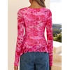 image:imageZESICA Womens Floral Ruffle Mesh Tops Long Sleeve ShirtsPink