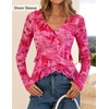 image:imageZESICA Womens Floral Ruffle Mesh Tops Long Sleeve ShirtsPink