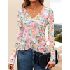 image:imageZESICA Womens Floral Ruffle Mesh Tops Long Sleeve ShirtsPinkgreen