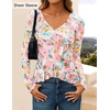 image:imageZESICA Womens Floral Ruffle Mesh Tops Long Sleeve ShirtsPinkgreen