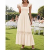 image:imageZESICA Womens Lace Strap Sleeveless Square Neck Smocked Flowy Maxi DressApricot