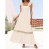 image:imageZESICA Womens Lace Strap Sleeveless Square Neck Smocked Flowy Maxi DressApricot
