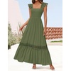 image:imageZESICA Womens Lace Strap Sleeveless Square Neck Smocked Flowy Maxi DressArmygreen