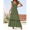 image:imageZESICA Womens Lace Strap Sleeveless Square Neck Smocked Flowy Maxi DressArmygreen
