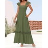 image:imageZESICA Womens Lace Strap Sleeveless Square Neck Smocked Flowy Maxi DressArmygreen