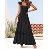 image:imageZESICA Womens Lace Strap Sleeveless Square Neck Smocked Flowy Maxi DressBlack