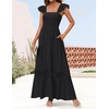 image:imageZESICA Womens Lace Strap Sleeveless Square Neck Smocked Flowy Maxi DressBlack
