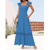 image:imageZESICA Womens Lace Strap Sleeveless Square Neck Smocked Flowy Maxi DressCobaltblue