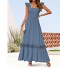 image:imageZESICA Womens Lace Strap Sleeveless Square Neck Smocked Flowy Maxi DressDustyblue