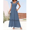 image:imageZESICA Womens Lace Strap Sleeveless Square Neck Smocked Flowy Maxi DressDustyblue