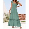 image:imageZESICA Womens Lace Strap Sleeveless Square Neck Smocked Flowy Maxi DressGreen