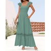 image:imageZESICA Womens Lace Strap Sleeveless Square Neck Smocked Flowy Maxi DressGreen