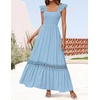 image:imageZESICA Womens Lace Strap Sleeveless Square Neck Smocked Flowy Maxi DressLightblue
