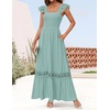 image:imageZESICA Womens Lace Strap Sleeveless Square Neck Smocked Flowy Maxi DressLightgreen