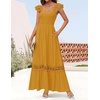 image:imageZESICA Womens Lace Strap Sleeveless Square Neck Smocked Flowy Maxi DressMustard