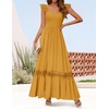image:imageZESICA Womens Lace Strap Sleeveless Square Neck Smocked Flowy Maxi DressMustard