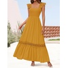 image:imageZESICA Womens Lace Strap Sleeveless Square Neck Smocked Flowy Maxi DressMustard