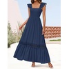 image:imageZESICA Womens Lace Strap Sleeveless Square Neck Smocked Flowy Maxi DressNavy