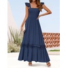 image:imageZESICA Womens Lace Strap Sleeveless Square Neck Smocked Flowy Maxi DressNavy