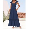 image:imageZESICA Womens Lace Strap Sleeveless Square Neck Smocked Flowy Maxi DressNavy