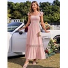 image:imageZESICA Womens Lace Strap Sleeveless Square Neck Smocked Flowy Maxi DressPink