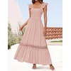 image:imageZESICA Womens Lace Strap Sleeveless Square Neck Smocked Flowy Maxi DressPink