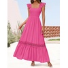 image:imageZESICA Womens Lace Strap Sleeveless Square Neck Smocked Flowy Maxi DressRose