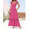 image:imageZESICA Womens Lace Strap Sleeveless Square Neck Smocked Flowy Maxi DressRose