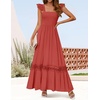 image:imageZESICA Womens Lace Strap Sleeveless Square Neck Smocked Flowy Maxi DressRust