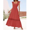image:imageZESICA Womens Lace Strap Sleeveless Square Neck Smocked Flowy Maxi DressRust