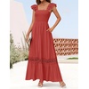 image:imageZESICA Womens Lace Strap Sleeveless Square Neck Smocked Flowy Maxi DressRust