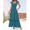 image:imageZESICA Womens Lace Strap Sleeveless Square Neck Smocked Flowy Maxi DressTeal