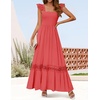 image:imageZESICA Womens Lace Strap Sleeveless Square Neck Smocked Flowy Maxi DressWatermelon