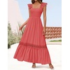 image:imageZESICA Womens Lace Strap Sleeveless Square Neck Smocked Flowy Maxi DressWatermelon