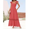 image:imageZESICA Womens Lace Strap Sleeveless Square Neck Smocked Flowy Maxi DressWatermelon
