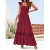 image:imageZESICA Womens Lace Strap Sleeveless Square Neck Smocked Flowy Maxi DressWine
