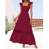 image:imageZESICA Womens Lace Strap Sleeveless Square Neck Smocked Flowy Maxi DressWine