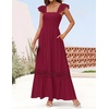image:imageZESICA Womens Lace Strap Sleeveless Square Neck Smocked Flowy Maxi DressWine