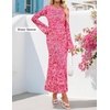 image:imageZESICA Womens Long Sleeve Floral Fall Bodycon Ruched Mesh Maxi Formal DressFloral Rose
