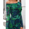 image:imageZESICA Womens Long Sleeve Floral Maxi Dress 2026 Fall Off Shoulder Bodycon Ruched Mesh Cocktail Wedding Guest DressesGreen