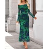 image:imageZESICA Womens Long Sleeve Floral Maxi Dress 2026 Fall Off Shoulder Bodycon Ruched Mesh Cocktail Wedding Guest DressesGreen