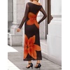 image:imageZESICA Womens Long Sleeve Floral Maxi Dress 2026 Fall Off Shoulder Bodycon Ruched Mesh Cocktail Wedding Guest DressesTangerine