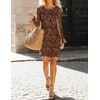 image:imageZESICA Womens Long Sleeve Floral Mesh Bodycon Mini DressesBrown
