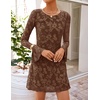 image:imageZESICA Womens Long Sleeve Floral Mesh Bodycon Mini DressesBrown