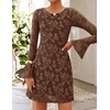 image:imageZESICA Womens Long Sleeve Floral Mesh Bodycon Mini DressesBrown
