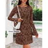 image:imageZESICA Womens Long Sleeve Floral Mesh Bodycon Mini DressesBrown