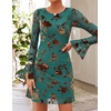 image:imageZESICA Womens Long Sleeve Floral Mesh Bodycon Mini DressesDark Green