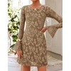 image:imageZESICA Womens Long Sleeve Floral Mesh Bodycon Mini DressesKhaki