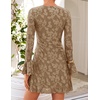 image:imageZESICA Womens Long Sleeve Floral Mesh Bodycon Mini DressesKhaki