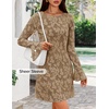 image:imageZESICA Womens Long Sleeve Floral Mesh Bodycon Mini DressesKhaki
